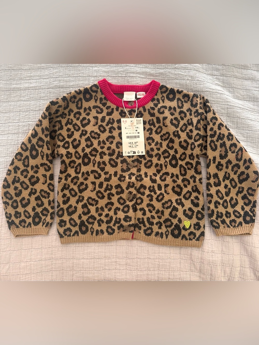 ZARA Kids Leopard Print Sweater with Pink Trim for kids